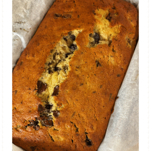 Homemade chocolate and banana loaf, golden and moist with scattered chocolate chips — baked with love by MumsFavouriteBakes